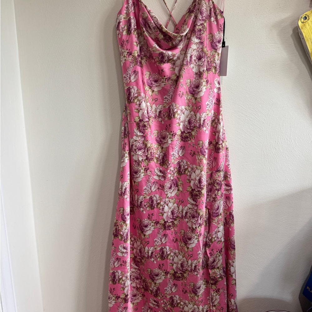 Astr Pink Floral Cowl-Neck Maxi Dress